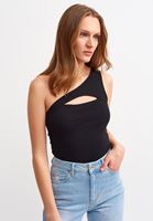 Women Black Casual Crop Tank With Cut Detail