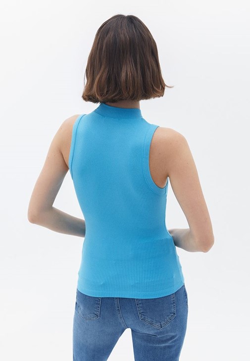 Blue Turtle Neck Bodycon Ribbed Tank Top Online Shopping