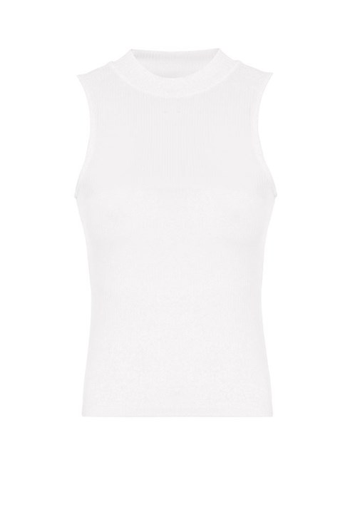 Cream Turtle Neck Bodycon Ribbed Tank Top Online Shopping