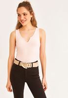 Women Pink V-Neck Detailed Bodycon Tank Top