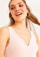 Women Pink V-Neck Detailed Bodycon Tank Top