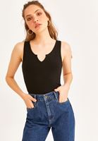 Women Black V-Neck Detailed Bodycon Tank Top