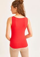 Women Red V-Neck Detailed Bodycon Tank Top