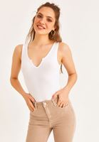 Women White V-Neck Detailed Bodycon Tank Top