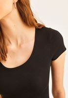 Women Black U-Neck Basic T-Shirt