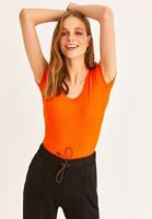 Women Orange U-Neck Basic T-Shirt
