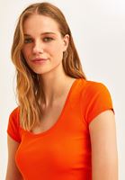 Women Orange U-Neck Basic T-Shirt