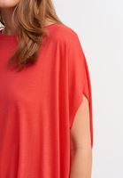 Bayan Kırmızı Bot Yaka Oversize Tişört ( MODAL )