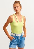 Women Green Cut Out Detailed Asymmetric Tank Top