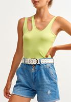 Women Green Cut Out Detailed Asymmetric Tank Top