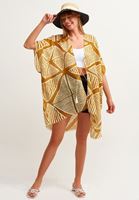 Bayan Çok Renkli Geometrik Baskılı Midi Kimono