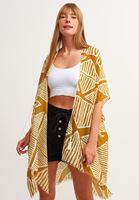 Bayan Çok Renkli Geometrik Baskılı Midi Kimono