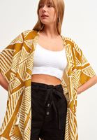 Bayan Çok Renkli Geometrik Baskılı Midi Kimono