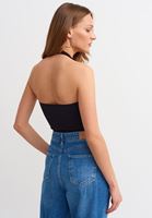 Bayan Siyah Halter Yaka Crop Top