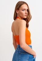 Bayan Turuncu Halter Yaka Crop Top