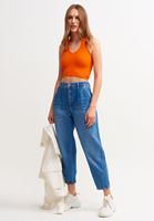 Bayan Turuncu Halter Yaka Crop Top