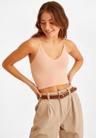 Bayan Pembe Dikişsiz İnce Askılı Crop Top