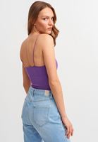 Bayan Mor Dikişsiz İnce Askılı Crop Top