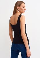 Women Black Square Neck Cotton Tank Top