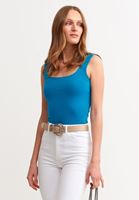 Women Blue Square Neck Cotton Tank Top