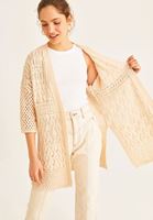 Women Beige Oversize Cotton Cardigan