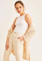 Women Beige Oversize Cotton Cardigan