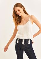 Women Cream V-Neck Cotton Tank Top
