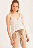 Women Cream V-Neck Singlet With Thin Straps