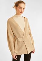Women Beige V-Neck Long Sleeve Cardigan