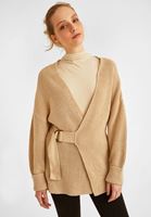 Women Beige V-Neck Long Sleeve Cardigan