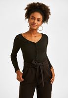 Women Black V-Neck Pullover