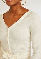 Women Cream V-Neck Pullover