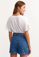 Bayan Mavi Pileli Mini Denim Şort