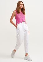Women White Slouchy Pants With Sash Detail (TENCEL™ )
