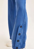 Bayan Mavi Yüksek Bel Düğme Detaylı Bol Pantolon ( TENCEL™ )