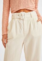 Bayan Krem Yüksek Bel Geniş Paça Pantolon ( TENCEL™ )