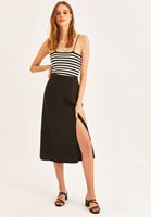 Women Black High Rise A-Line Midi Skirt