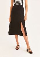 Women Black High Rise A-Line Midi Skirt