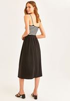 Women Black High Rise A-Line Midi Skirt