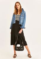 Women Black High Rise A-Line Midi Skirt