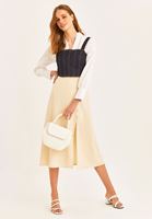 Women Beige High Rise A-Line Midi Skirt