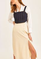 Women Beige High Rise A-Line Midi Skirt
