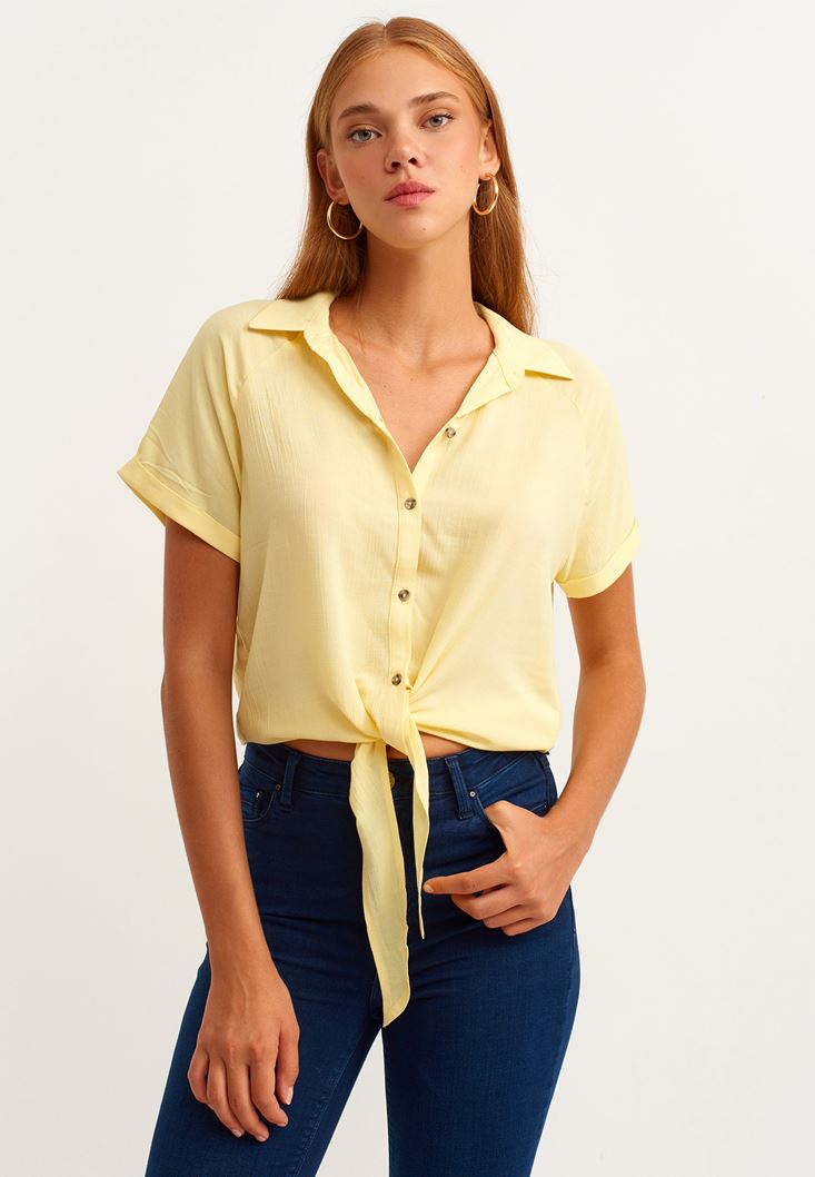 Yellow Short Sleeve Tie Shirt Online 