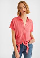 Bayan Pembe Beli Bağlamalı Crop Gömlek