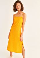 Women Yellow Slouchy Neck Midi Dress