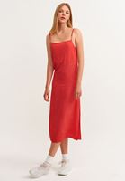 Women Red Slouchy Neck Midi Dress