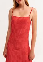 Women Red Slouchy Neck Midi Dress