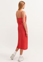 Women Red Slouchy Neck Midi Dress
