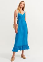 Women Blue Embroidered Romantic Dress