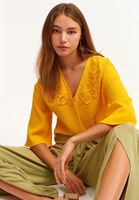 Bayan Sarı Nakışlı Bohem Crop Bluz